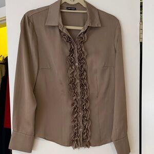 Beige Ruffled Button-Up Blouse